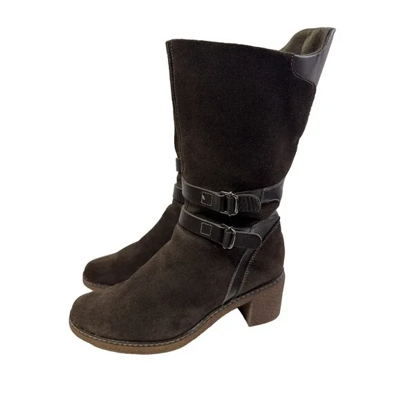 Aquatalia Women’s Mid Calf Boots Brown Suede Waterproof Block Heel Size 7.5 - Picture 12 of 16
